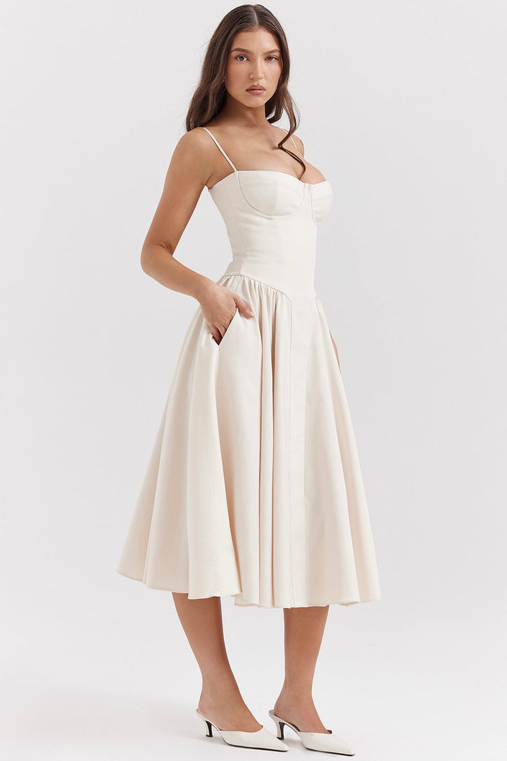 Élodie Grace zomerjurk voor dames | Elegante korsetjurk met bandjes & uitlopende rok