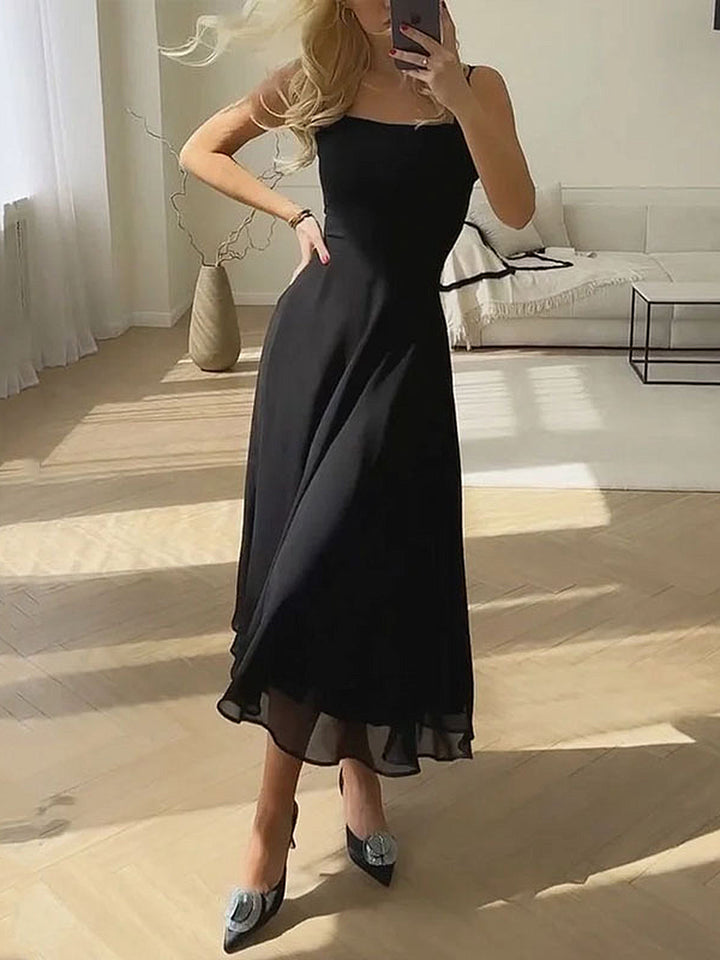 Elegante Midi-Jurk met Vierkante Halslijn voor Tijdloos Raffinement