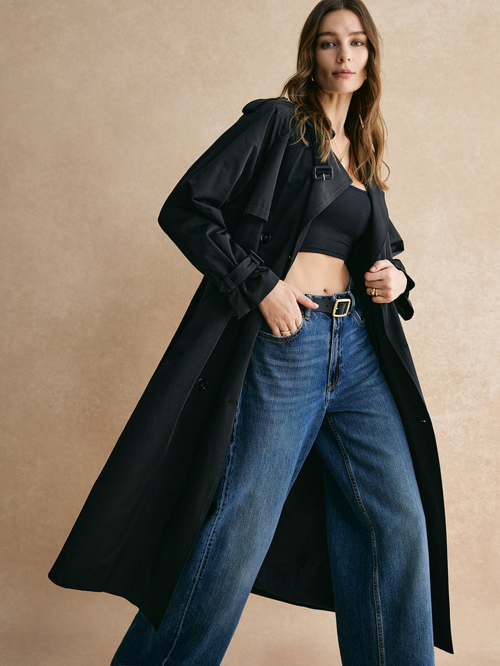 Casual Lange Trenchcoat Met Zakken