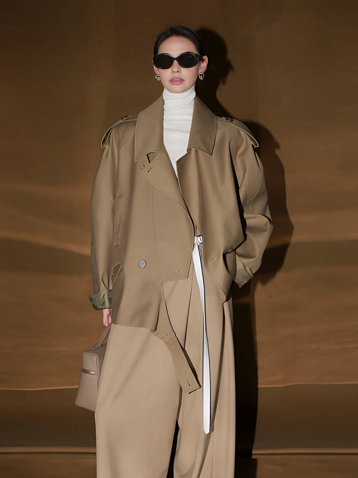 Casual Asymmetrische Trenchcoat Met Revers