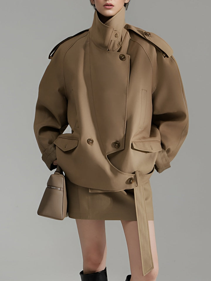 Casual Asymmetrische Trenchcoat Met Revers