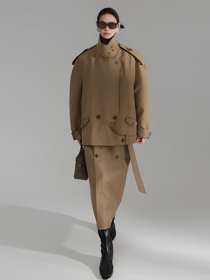 Casual Asymmetrische Trenchcoat Met Revers