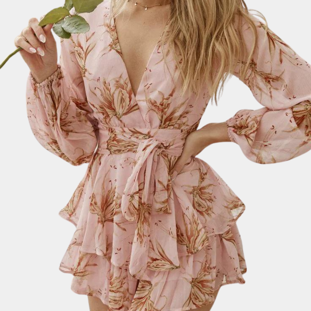 Sienna kort jurkje bloemenprint | V-hals & ruche details
