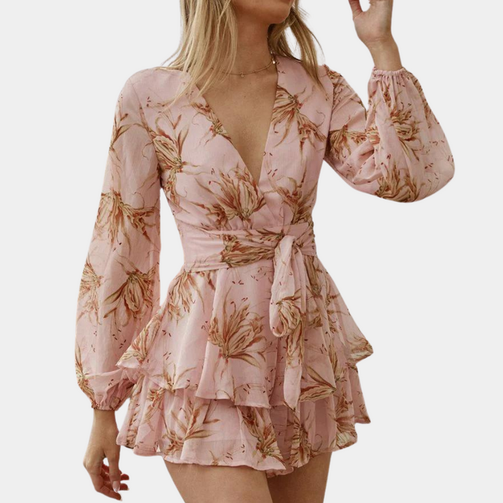 Sienna kort jurkje bloemenprint | V-hals & ruche details