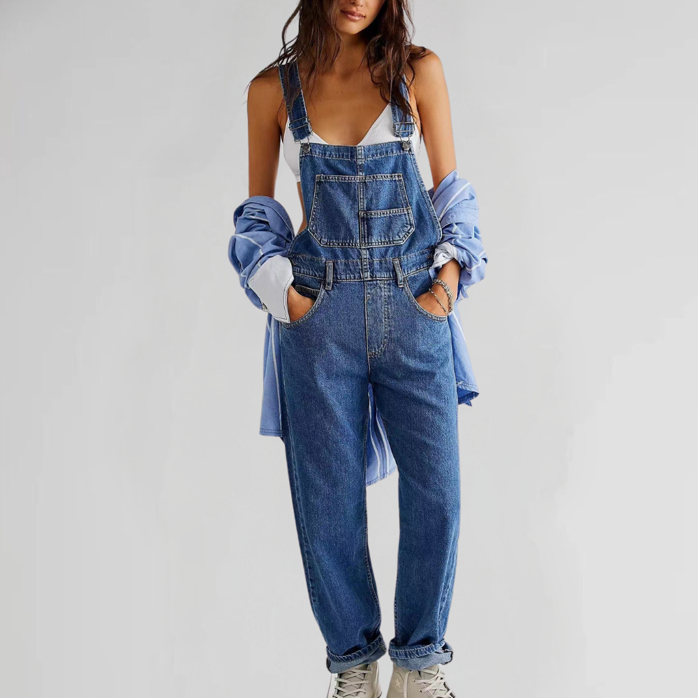 Valeria denim jumpsuit voor dames Comfortabel eendelig pak in een trendy look voor werk en vrije tijd