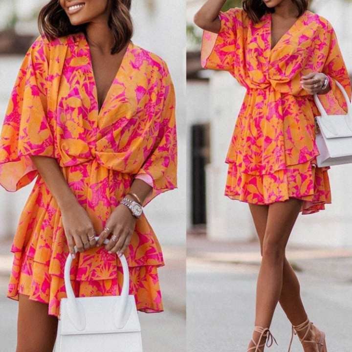 Noelia dames mini jurk met V-hals Luchtig, comfortabel & veelzijdig voor zomerse looks