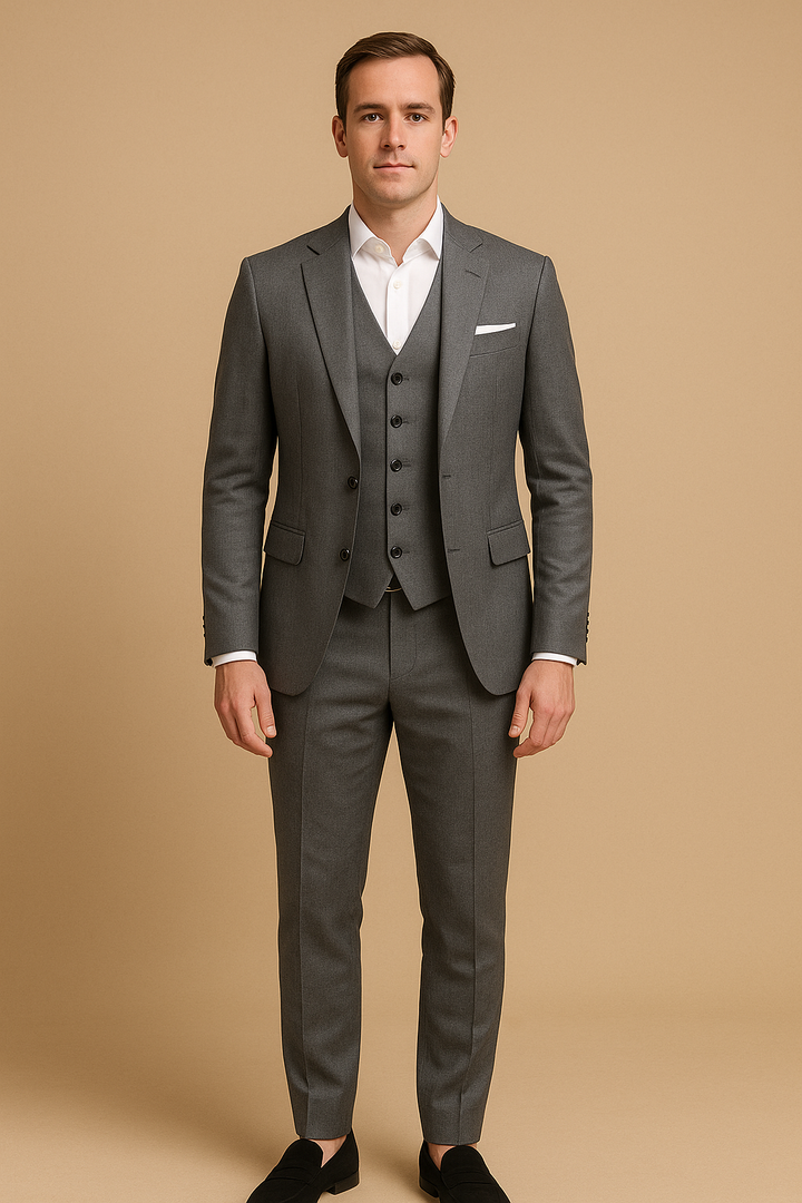 Driedelig pak - Slim fit - Enkelrijig - Notch revers
