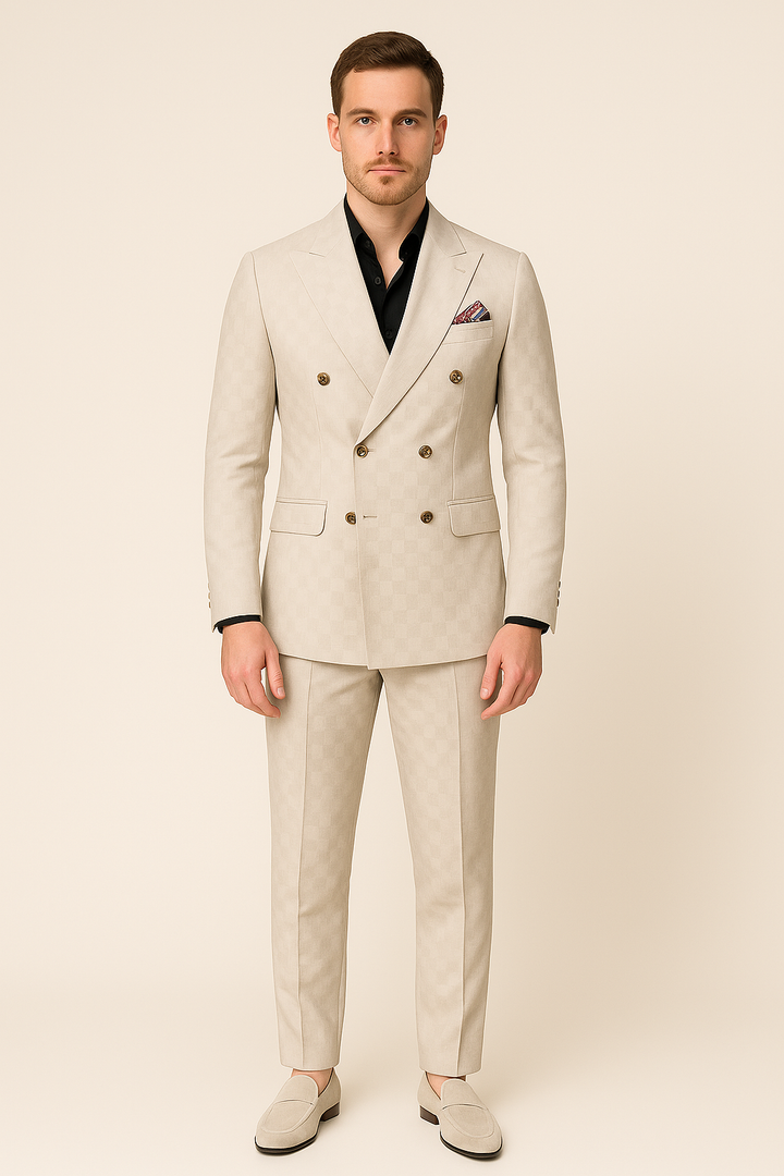 Luxueus geruit double-breasted pak 2 stuks