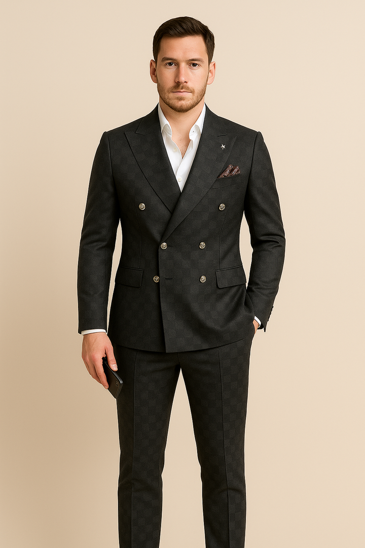 Luxueus geruit double-breasted pak 2 stuks