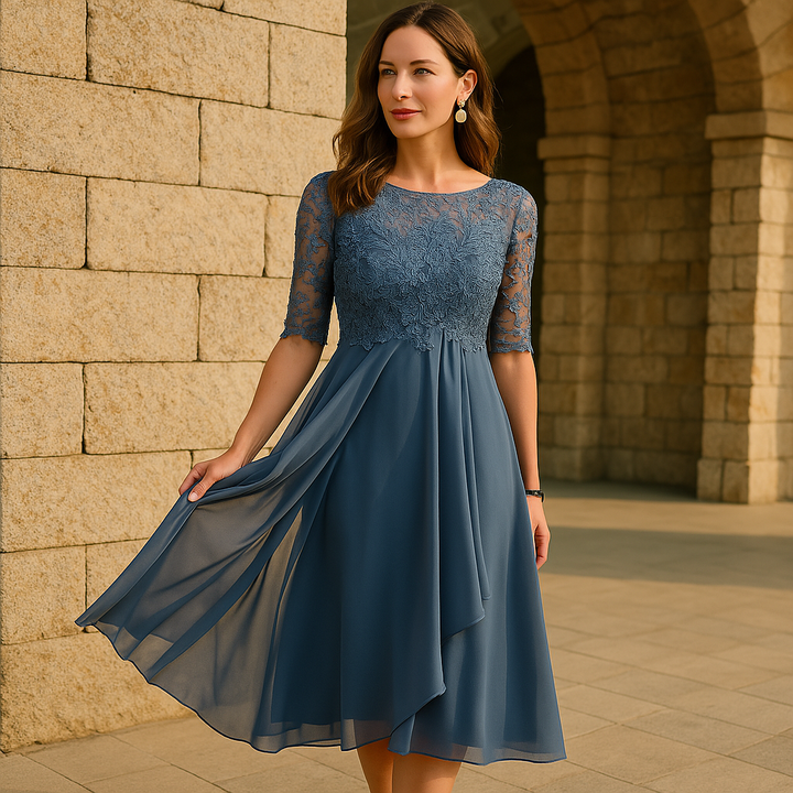 Luna Jurk met Kant en Chiffon | Stijlvolle Comfortabele Jurk met Halflange Mouwen voor Speciale Gelegenheden
