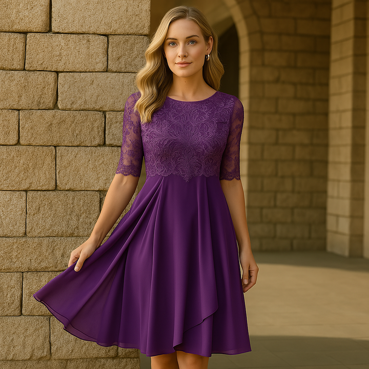 Luna Jurk met Kant en Chiffon | Stijlvolle Comfortabele Jurk met Halflange Mouwen voor Speciale Gelegenheden