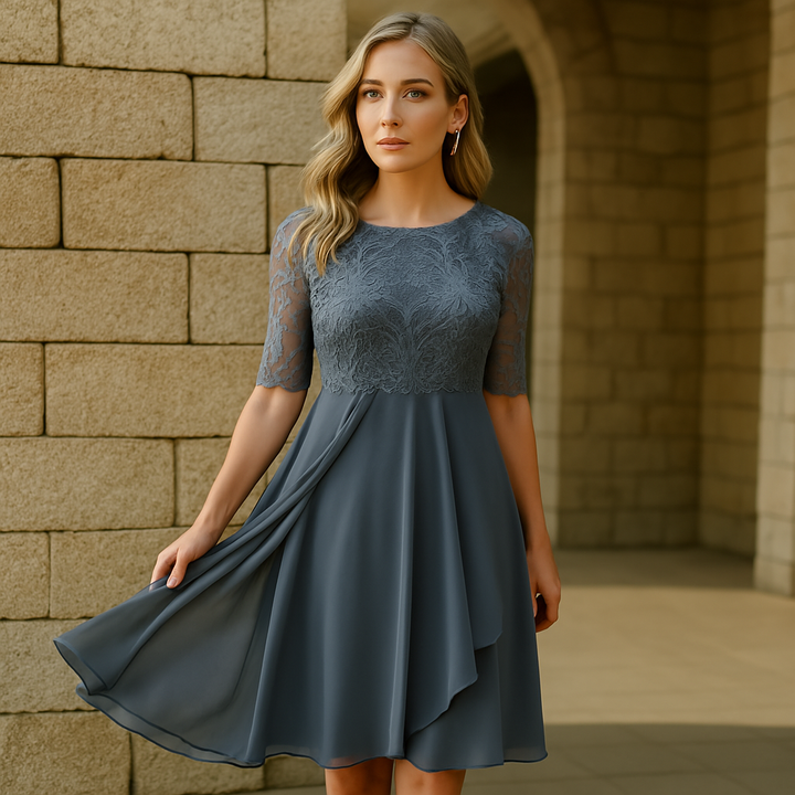 Luna Jurk met Kant en Chiffon | Stijlvolle Comfortabele Jurk met Halflange Mouwen voor Speciale Gelegenheden