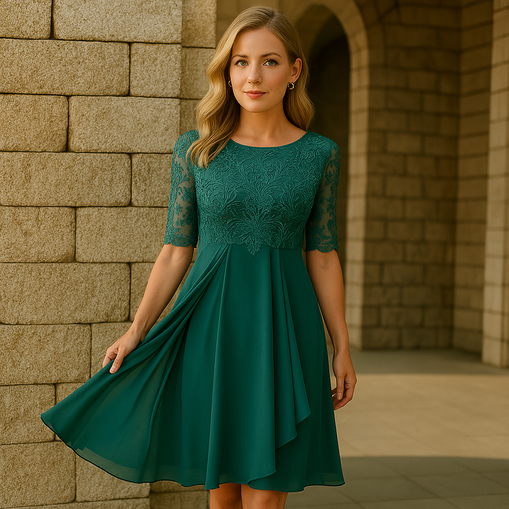 Luna Jurk met Kant en Chiffon | Stijlvolle Comfortabele Jurk met Halflange Mouwen voor Speciale Gelegenheden