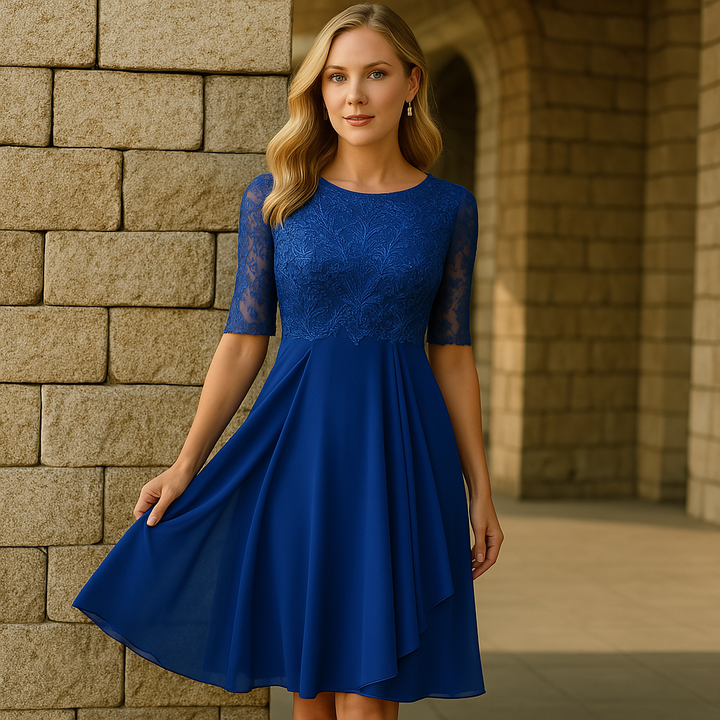 Luna Jurk met Kant en Chiffon | Stijlvolle Comfortabele Jurk met Halflange Mouwen voor Speciale Gelegenheden