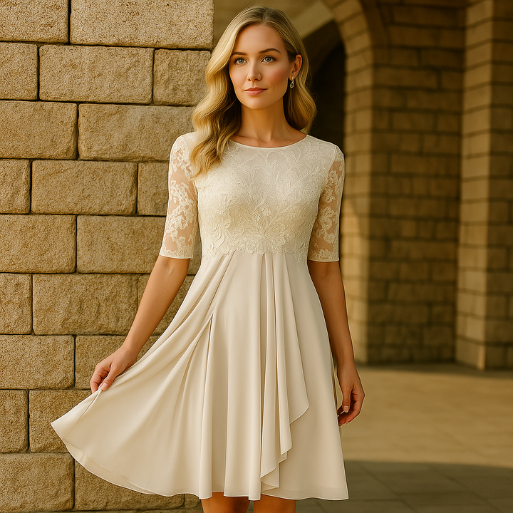 Luna Jurk met Kant en Chiffon | Stijlvolle Comfortabele Jurk met Halflange Mouwen voor Speciale Gelegenheden
