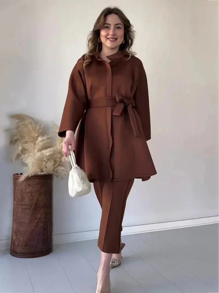 Co-Ord Lange Mouw Set | Gebonden Taille, Broek Set, Tweedelige Set voor Vrouwen, Veelzijdig & Elegant