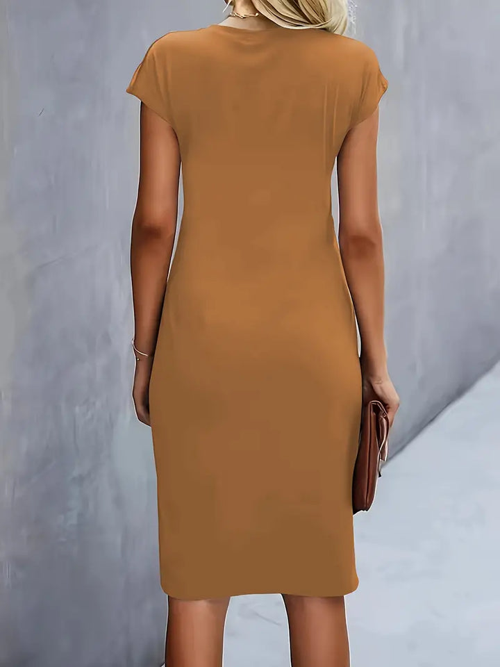 Katrien dames midi-jurk met ronde halslijn | Elegant, nauwsluitend & veelzijdig voor evenementen