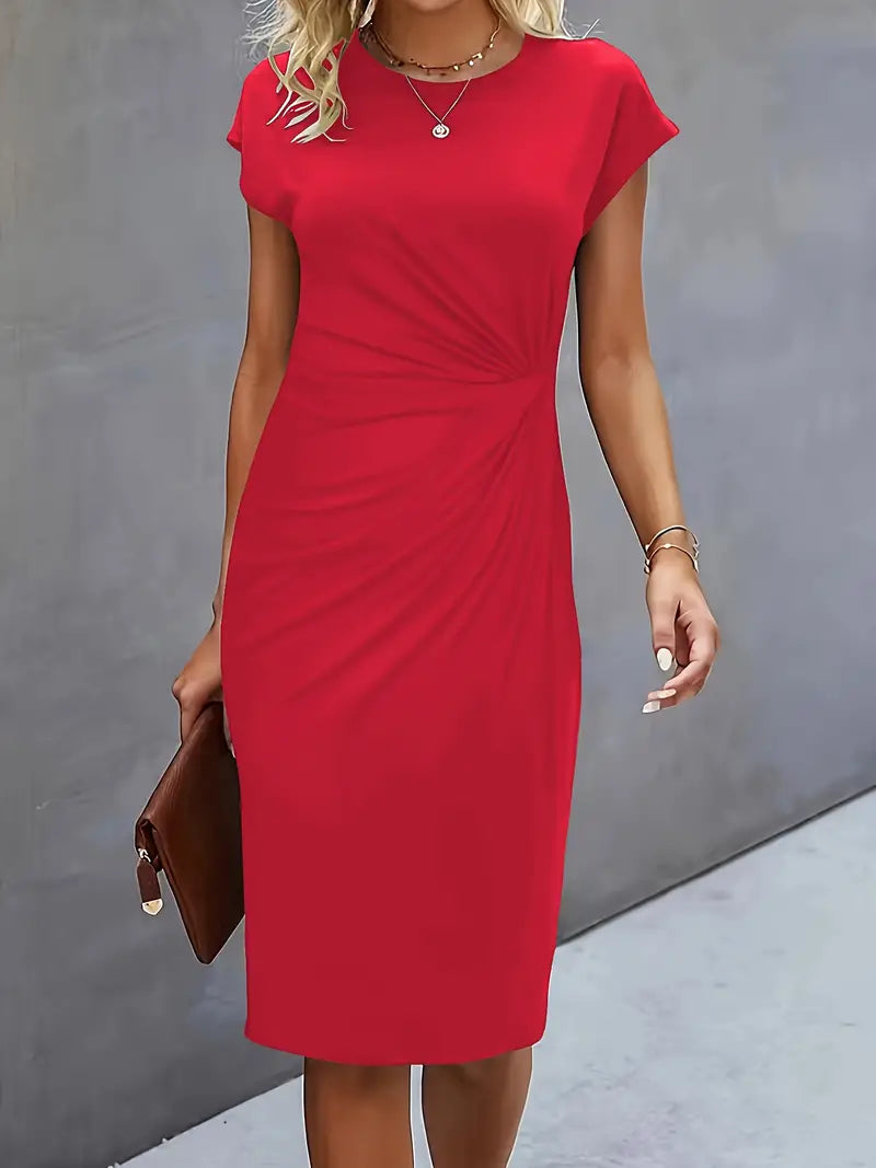 Katrien dames midi-jurk met ronde halslijn | Elegant, nauwsluitend & veelzijdig voor evenementen