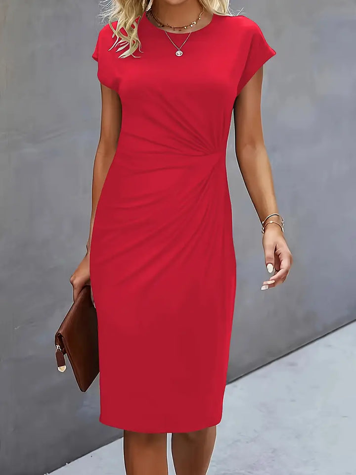Katrien dames midi-jurk met ronde halslijn | Elegant, nauwsluitend & veelzijdig voor evenementen