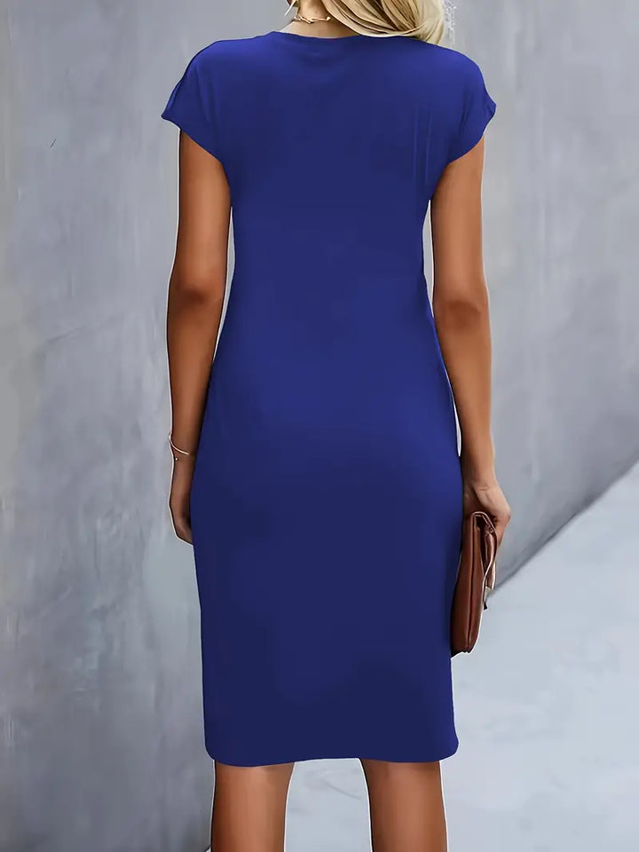 Katrien dames midi-jurk met ronde halslijn | Elegant, nauwsluitend & veelzijdig voor evenementen