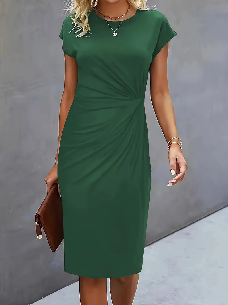 Katrien dames midi-jurk met ronde halslijn | Elegant, nauwsluitend & veelzijdig voor evenementen