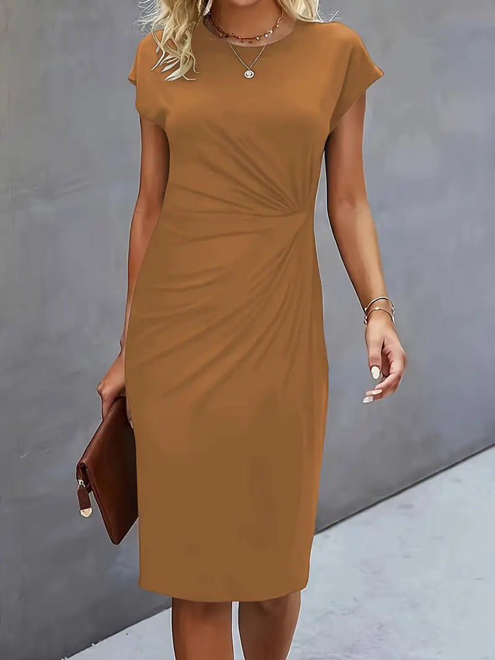 Katrien dames midi-jurk met ronde halslijn | Elegant, nauwsluitend & veelzijdig voor evenementen