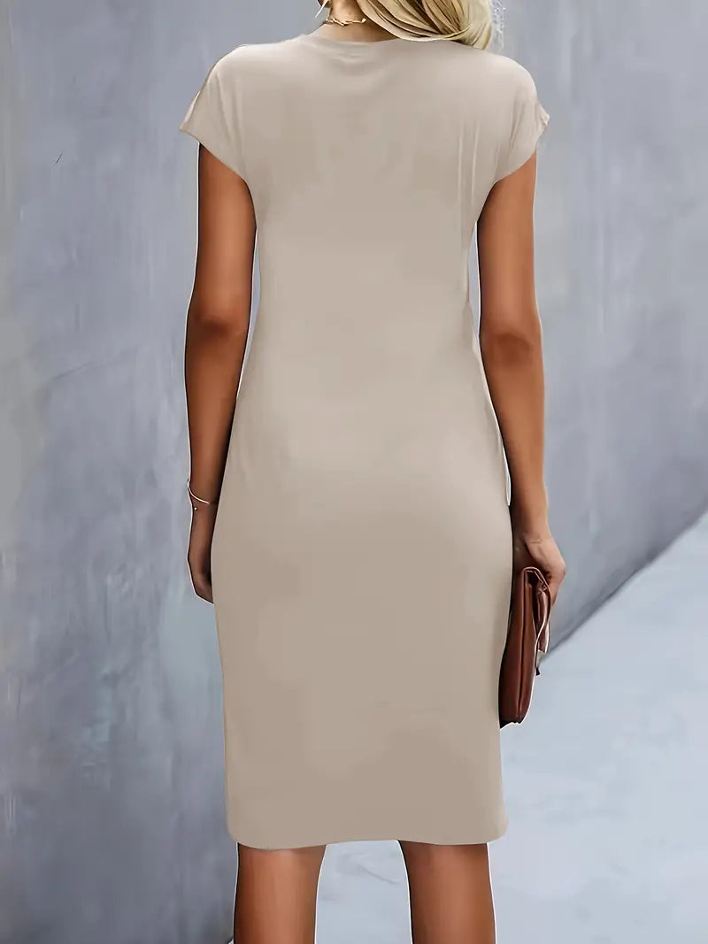 Katrien dames midi-jurk met ronde halslijn | Elegant, nauwsluitend & veelzijdig voor evenementen