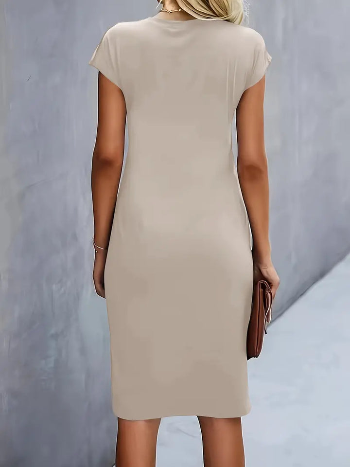 Katrien dames midi-jurk met ronde halslijn | Elegant, nauwsluitend & veelzijdig voor evenementen