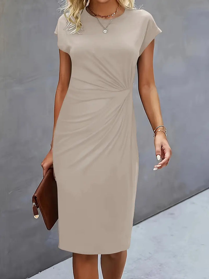 Katrien dames midi-jurk met ronde halslijn | Elegant, nauwsluitend & veelzijdig voor evenementen