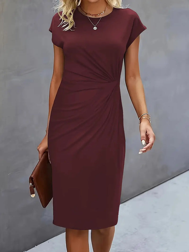 Katrien dames midi-jurk met ronde halslijn | Elegant, nauwsluitend & veelzijdig voor evenementen