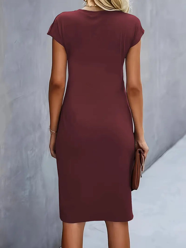Katrien dames midi-jurk met ronde halslijn | Elegant, nauwsluitend & veelzijdig voor evenementen