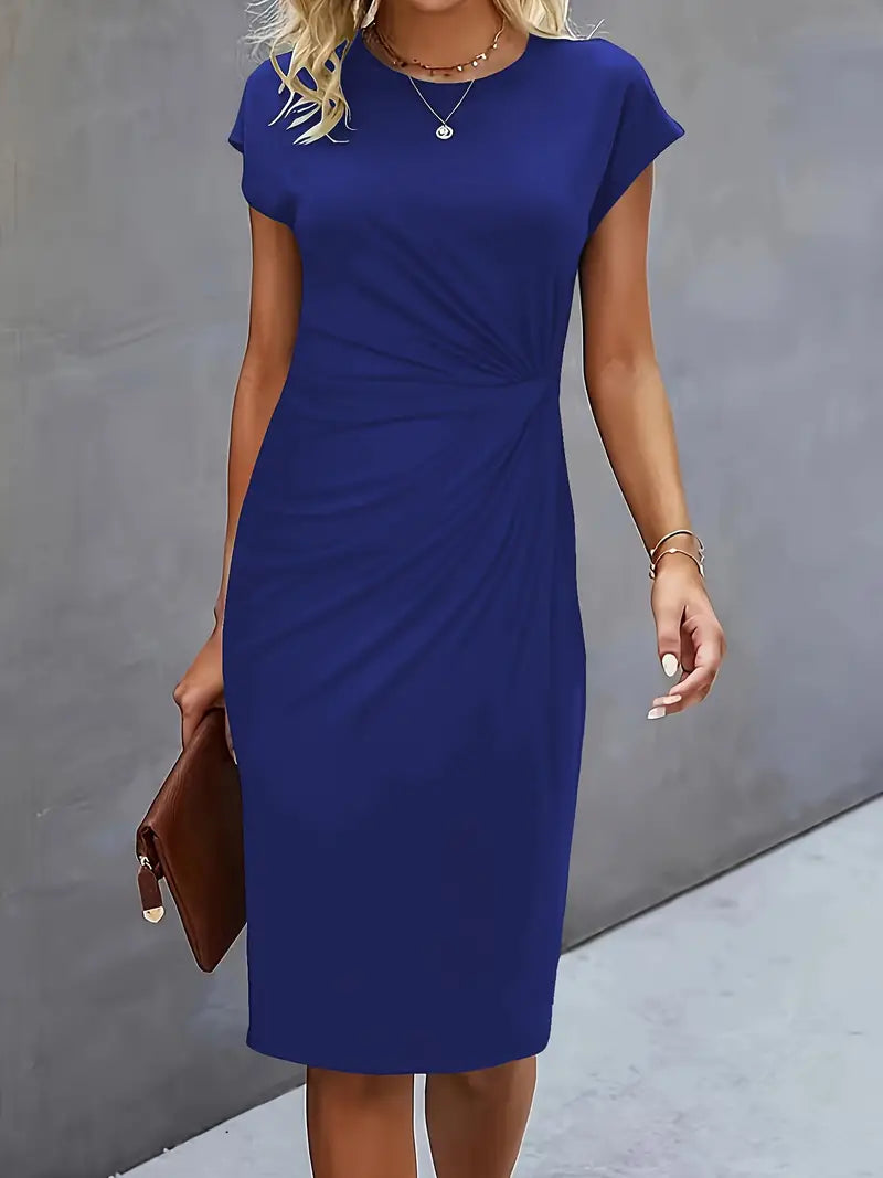 Katrien dames midi-jurk met ronde halslijn | Elegant, nauwsluitend & veelzijdig voor evenementen
