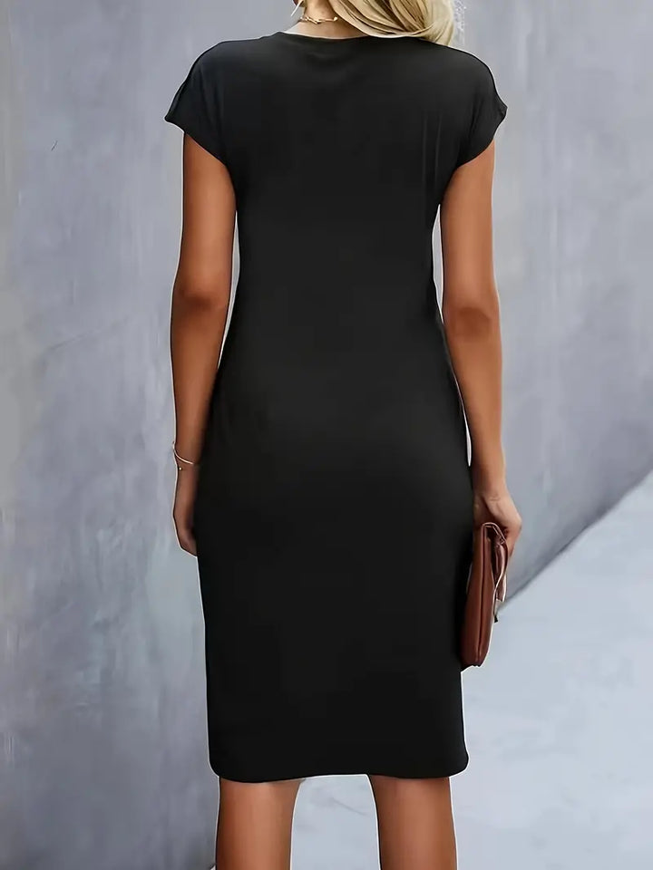 Katrien dames midi-jurk met ronde halslijn | Elegant, nauwsluitend & veelzijdig voor evenementen