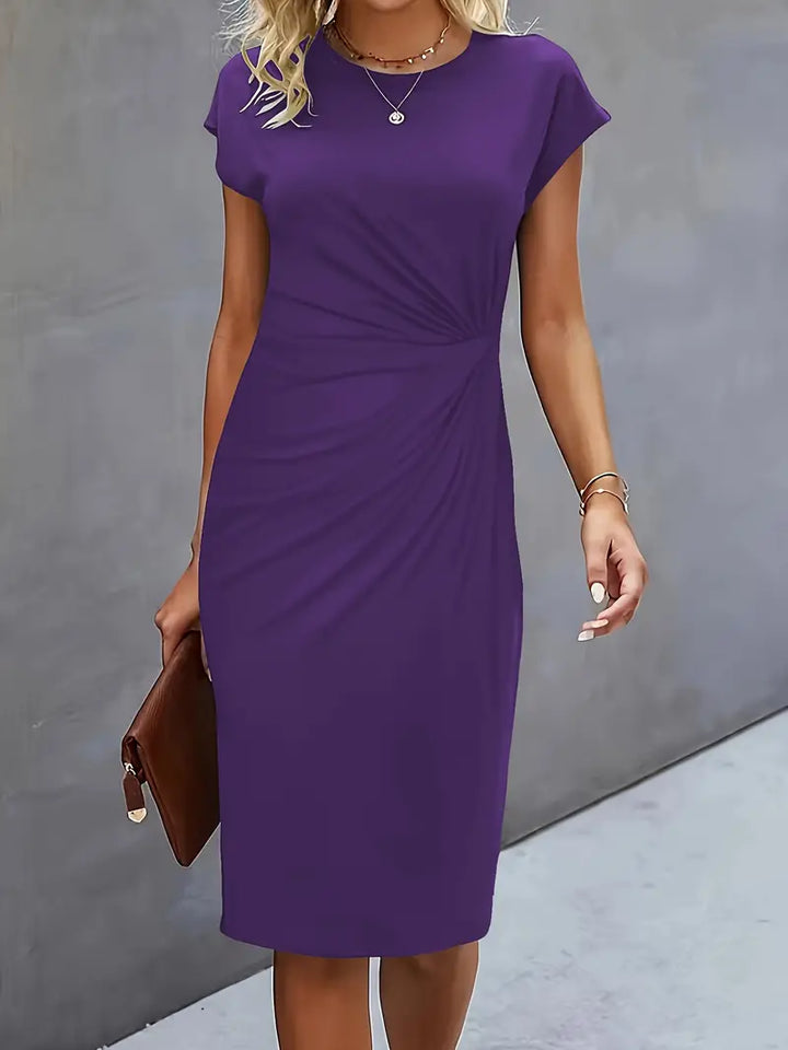 Katrien dames midi-jurk met ronde halslijn | Elegant, nauwsluitend & veelzijdig voor evenementen