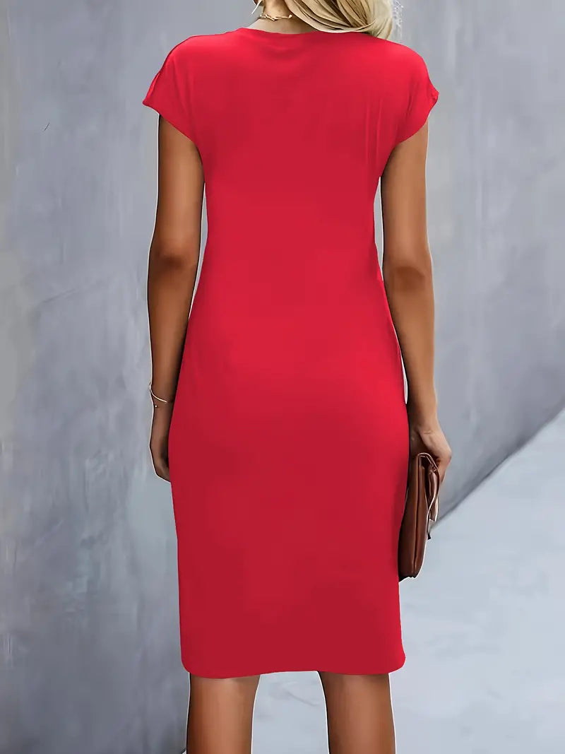 Katrien dames midi-jurk met ronde halslijn | Elegant, nauwsluitend & veelzijdig voor evenementen