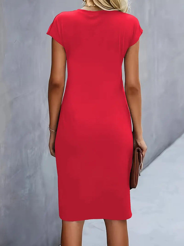 Katrien dames midi-jurk met ronde halslijn | Elegant, nauwsluitend & veelzijdig voor evenementen