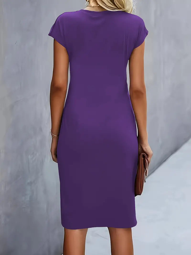 Katrien dames midi-jurk met ronde halslijn | Elegant, nauwsluitend & veelzijdig voor evenementen