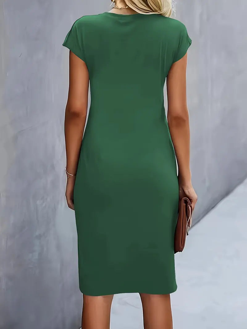 Katrien dames midi-jurk met ronde halslijn | Elegant, nauwsluitend & veelzijdig voor evenementen