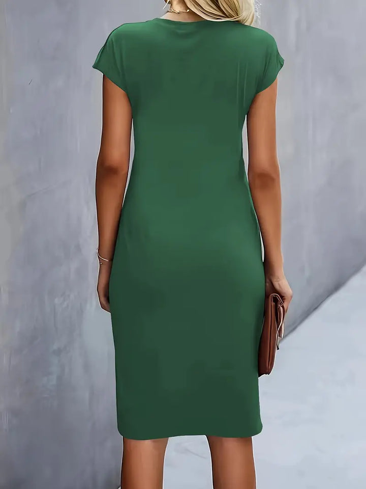Katrien dames midi-jurk met ronde halslijn | Elegant, nauwsluitend & veelzijdig voor evenementen