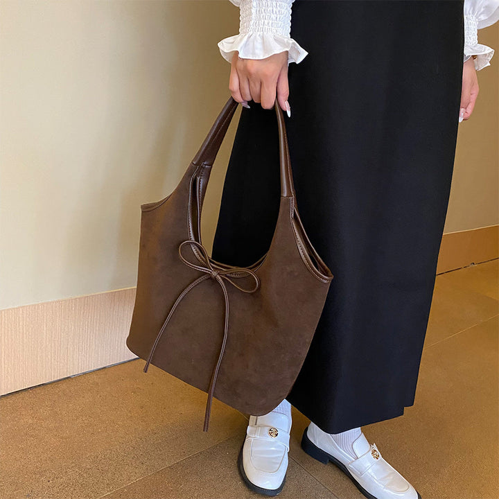 Kim Elegante Tas – Stijlvolle Handtas met Vegan Suède & Leer en Strikdetail | Perfect voor Dagelijks Gebruik & Evenementen
