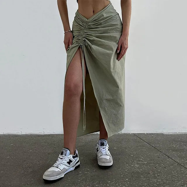 Alessia | Trendy cargo rok met ruches | Elegantie en functionaliteit voor alle seizoenen