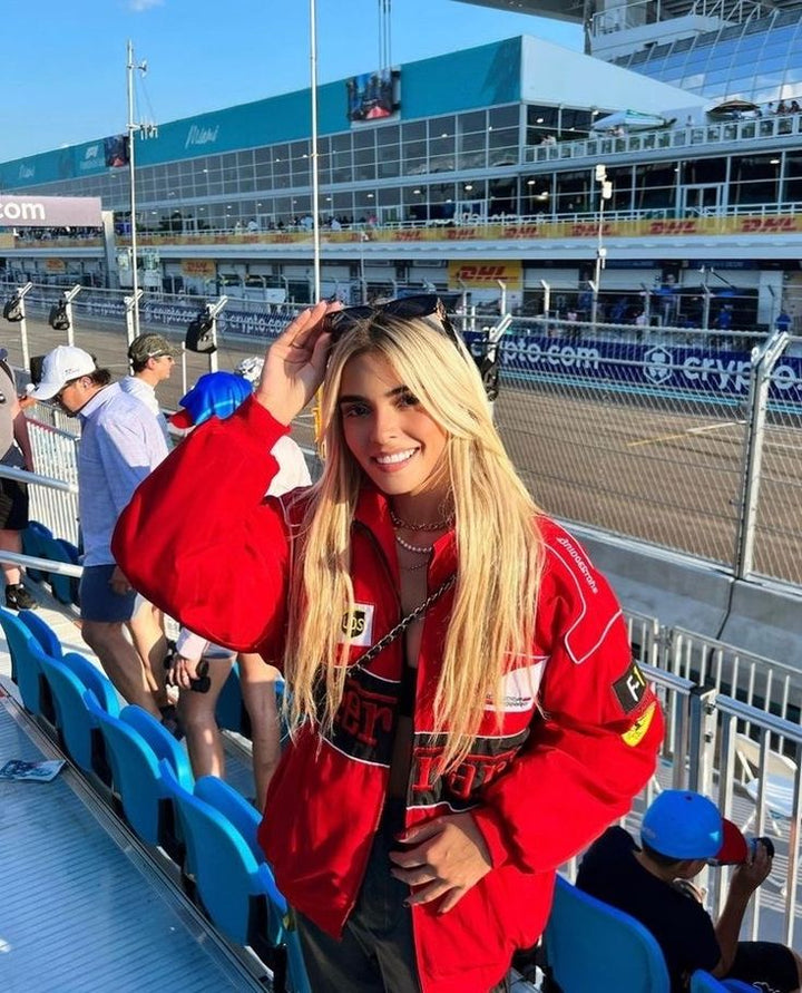 Ailyn dames oversized racejack | motorsport look met kleurblokken & patches