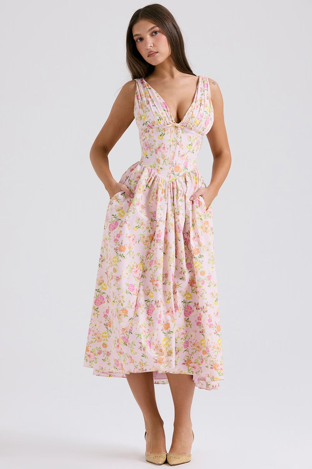 Flare Jurk | Romantisch Corset-Effect & Midi-Lengte voor Elegante Zomerlooks
