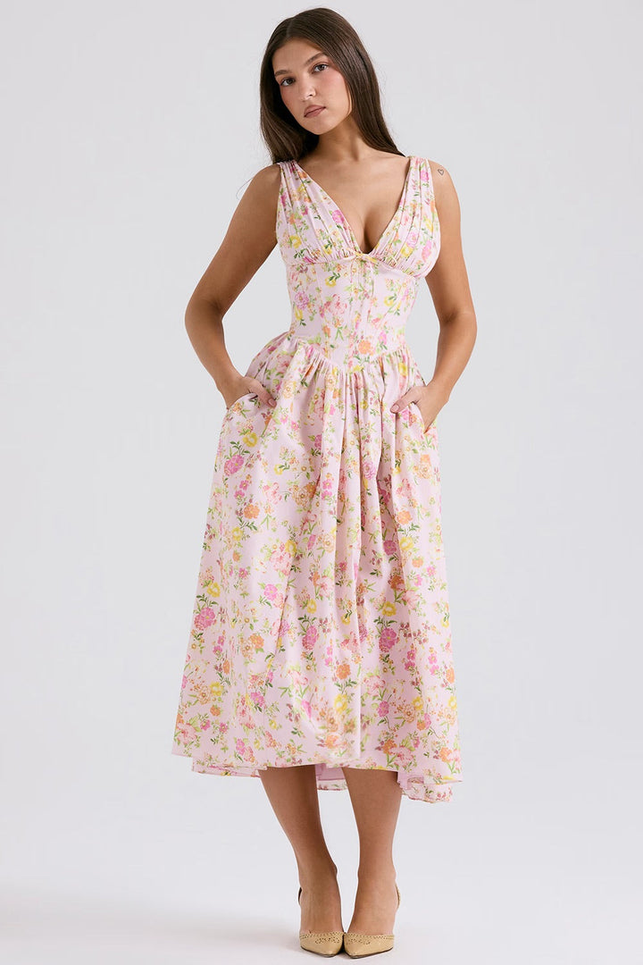 Flare Jurk | Romantisch Corset-Effect & Midi-Lengte voor Elegante Zomerlooks