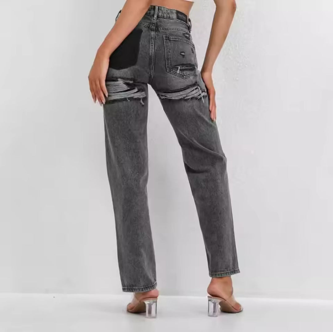 Becky Straight Leg Jeans | Hoge taille met gescheurde details