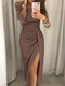 Nola Glitterjurk voor Feest en Gala | Off-Shoulder Design met Split en Flatterende Drapering