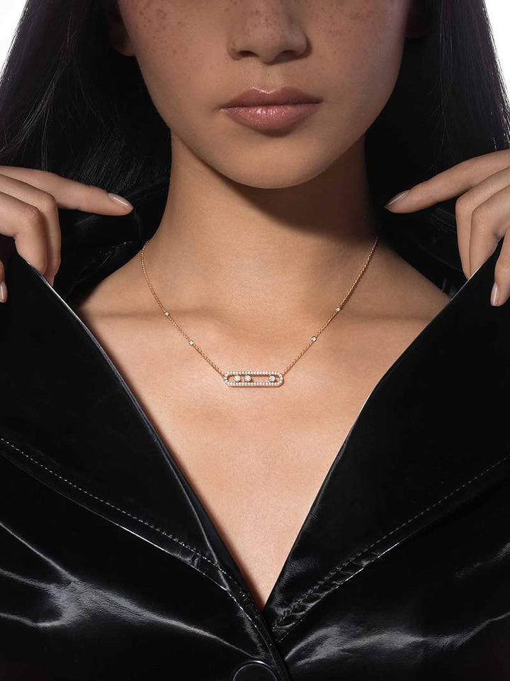 Ester Aurora halsketting met bewegende diamanten - elegant, verfijnd & tijdloos