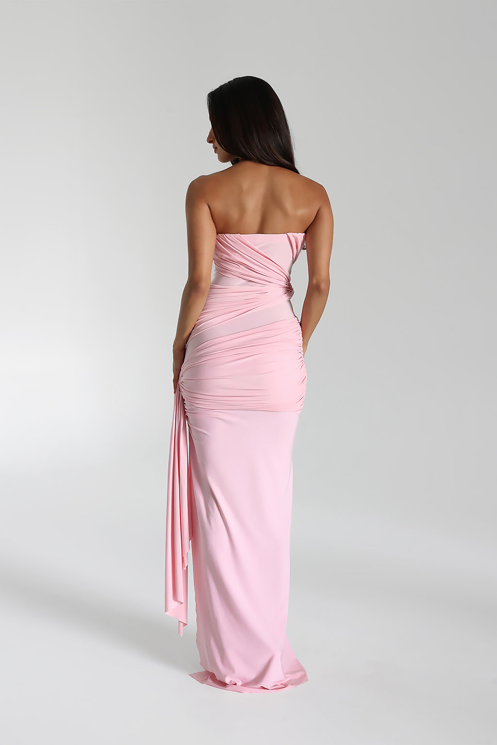 Serena maxi jurk voor dames Strapless avondjurk met strik & split in Cavalli stretch