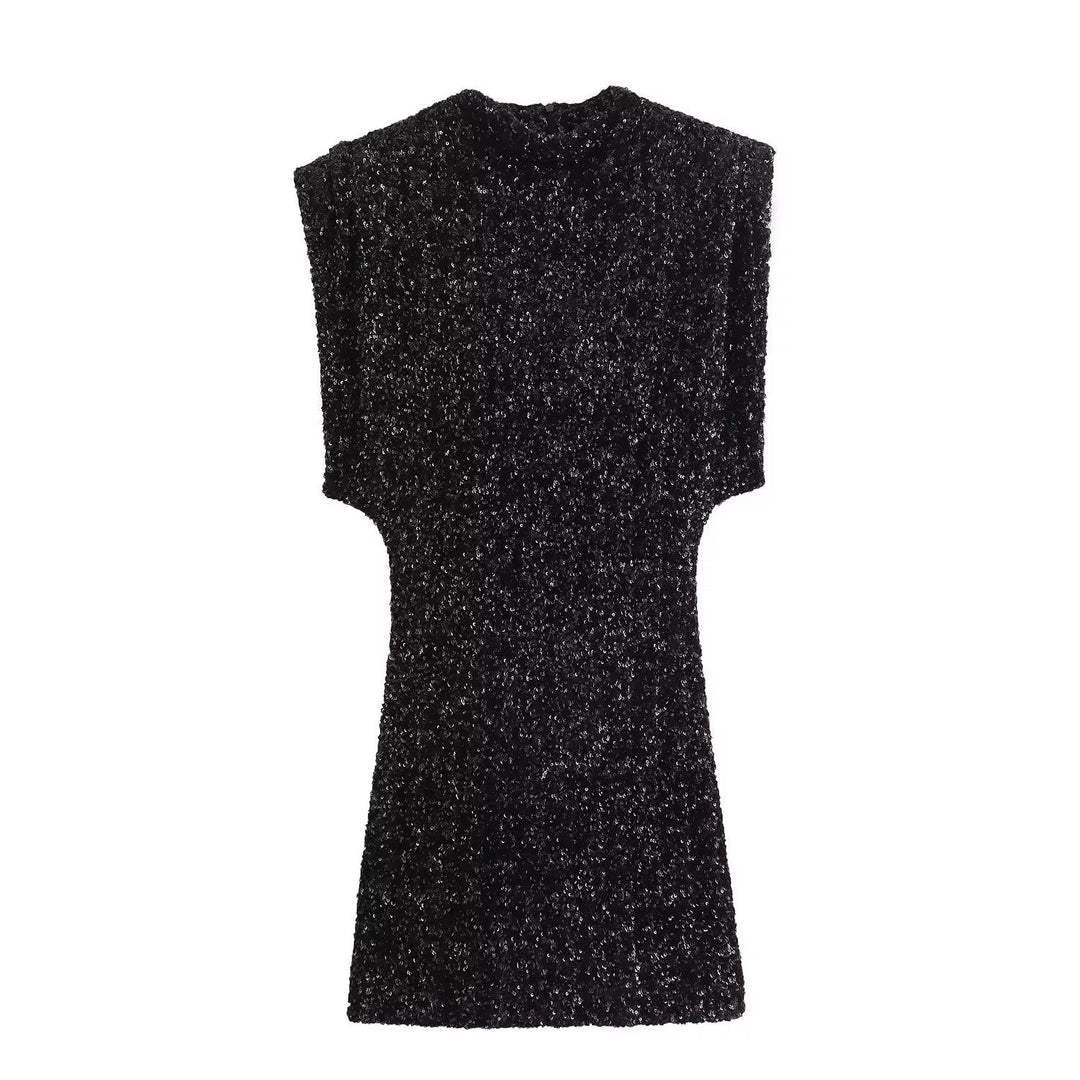 Selena mini-jurk met zilveren pailletten | Gestructureerd silhouet & glamoureuze glans