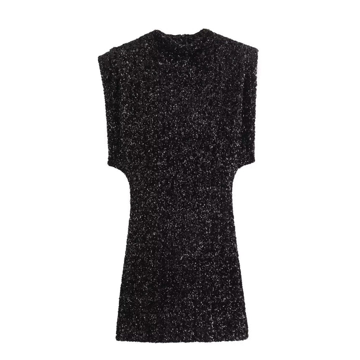 Selena mini-jurk met zilveren pailletten | Gestructureerd silhouet & glamoureuze glans